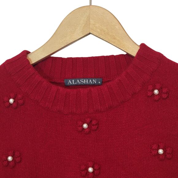 Alashan Wool Pearl Embellished Red Sweater Crew Neck Holiday Party Winter XL - Picture 4 of 15
